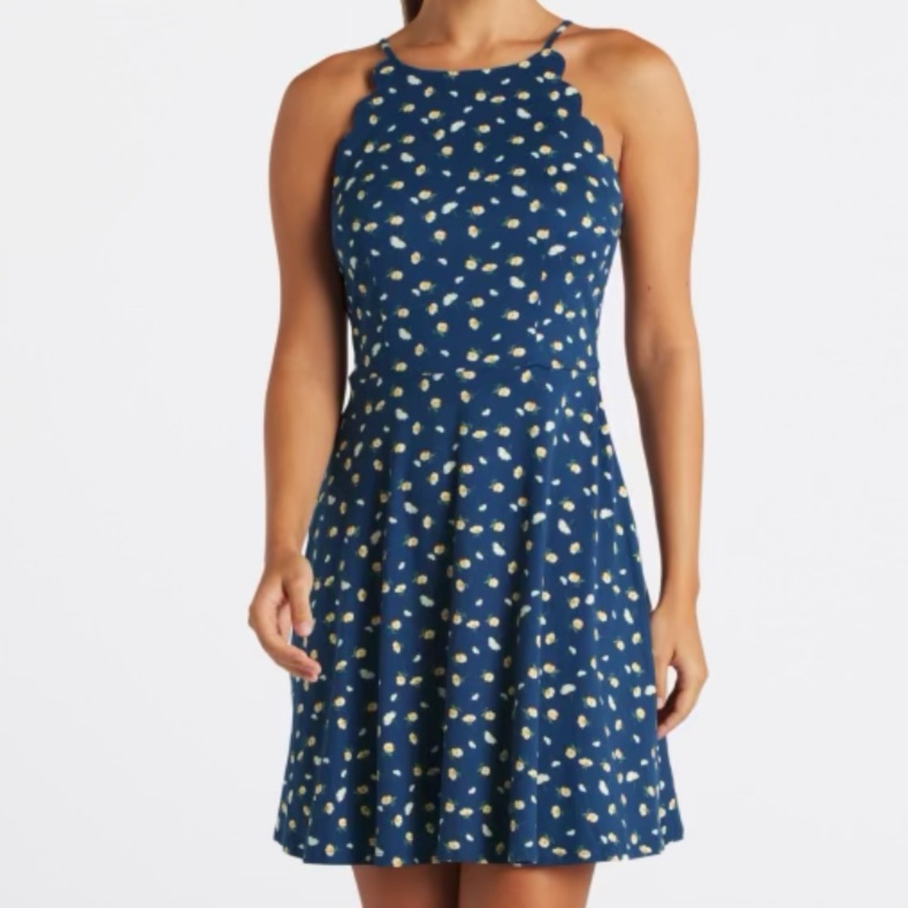 NWT FORTUNE + IVY Taliyah Scallop Detail Knit Dress; Blue/Small